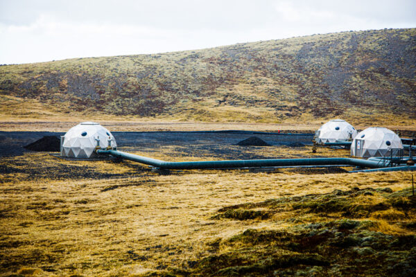 Pump houses belonging to Carbfix at Hellisheið, Island.